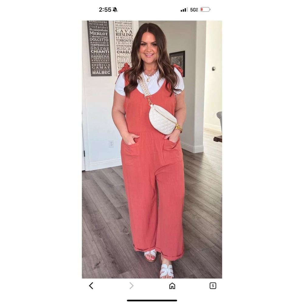 ZESICA Casual Loose Jumpsuit Short Sleeve Crewneck VBack Baggy Watermelon, M